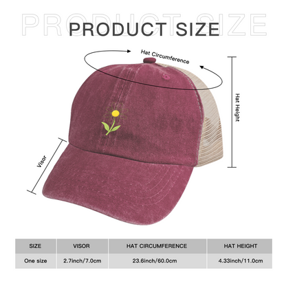 Cute Daisy Flower Burgundy Distressed Mesh Floral Casual Women Trucker Cap