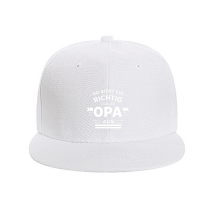 Cool Opa German Slogan Navy Flat Brim Snapback Sun Hat, Funny Grandpa Gift Headwear