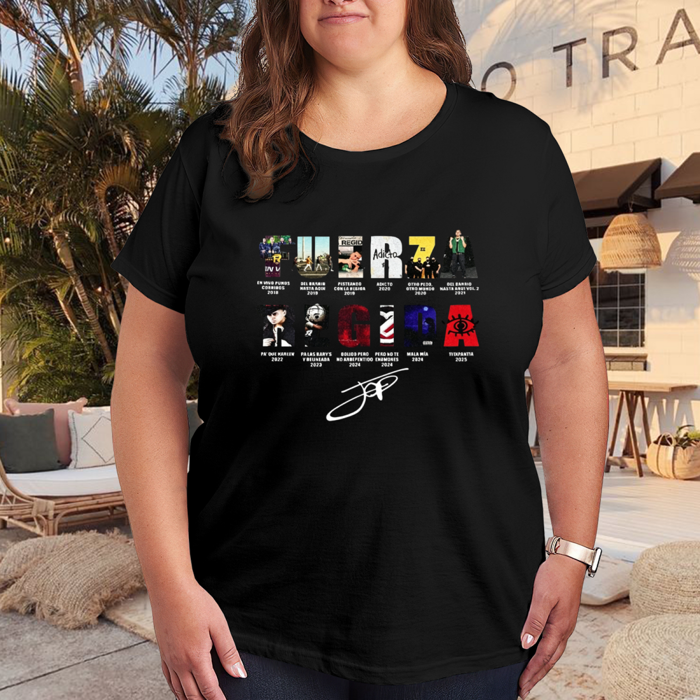Vintage Fuerza Regida Full Album Collage Plus Size Ladies T-Shirt