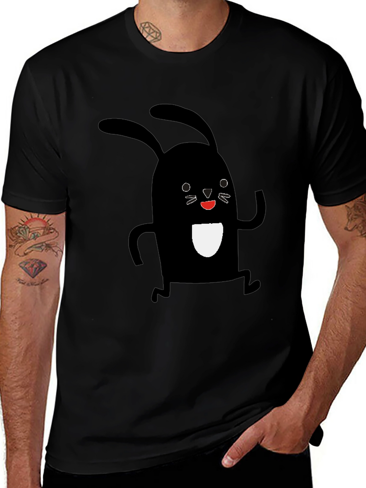 Black Rabbit Graphic Tee - Soft Cotton Casual Shirt