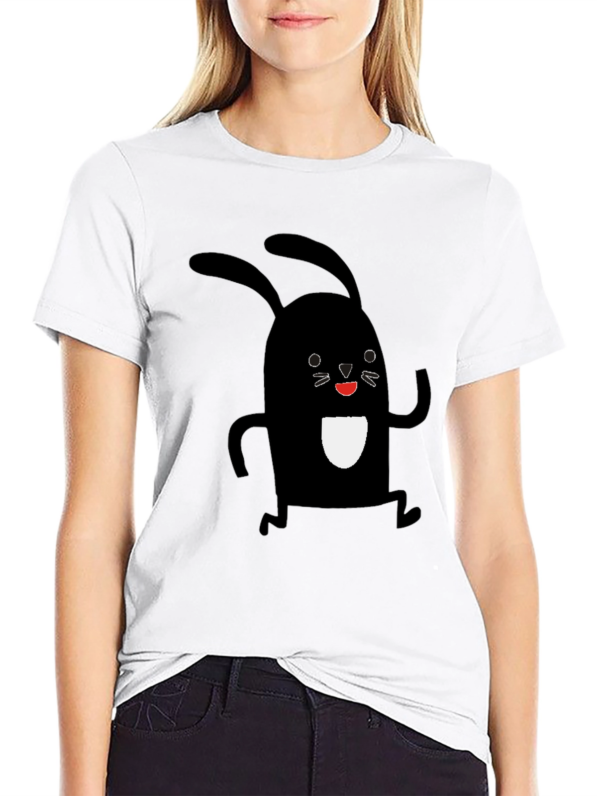 Black Rabbit Graphic Tee - Soft Cotton Casual Shirt