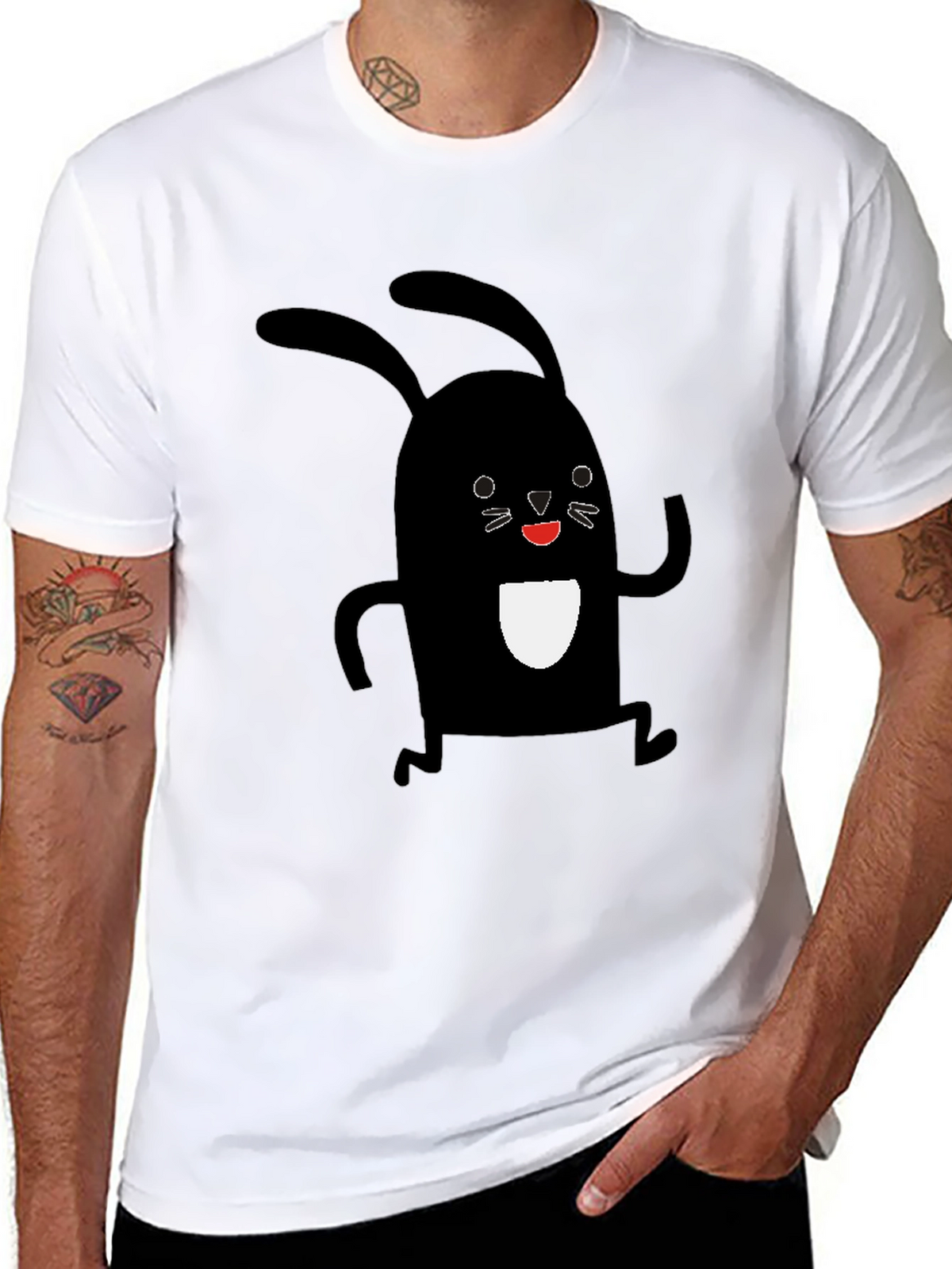 Black Rabbit Graphic Tee - Soft Cotton Casual Shirt