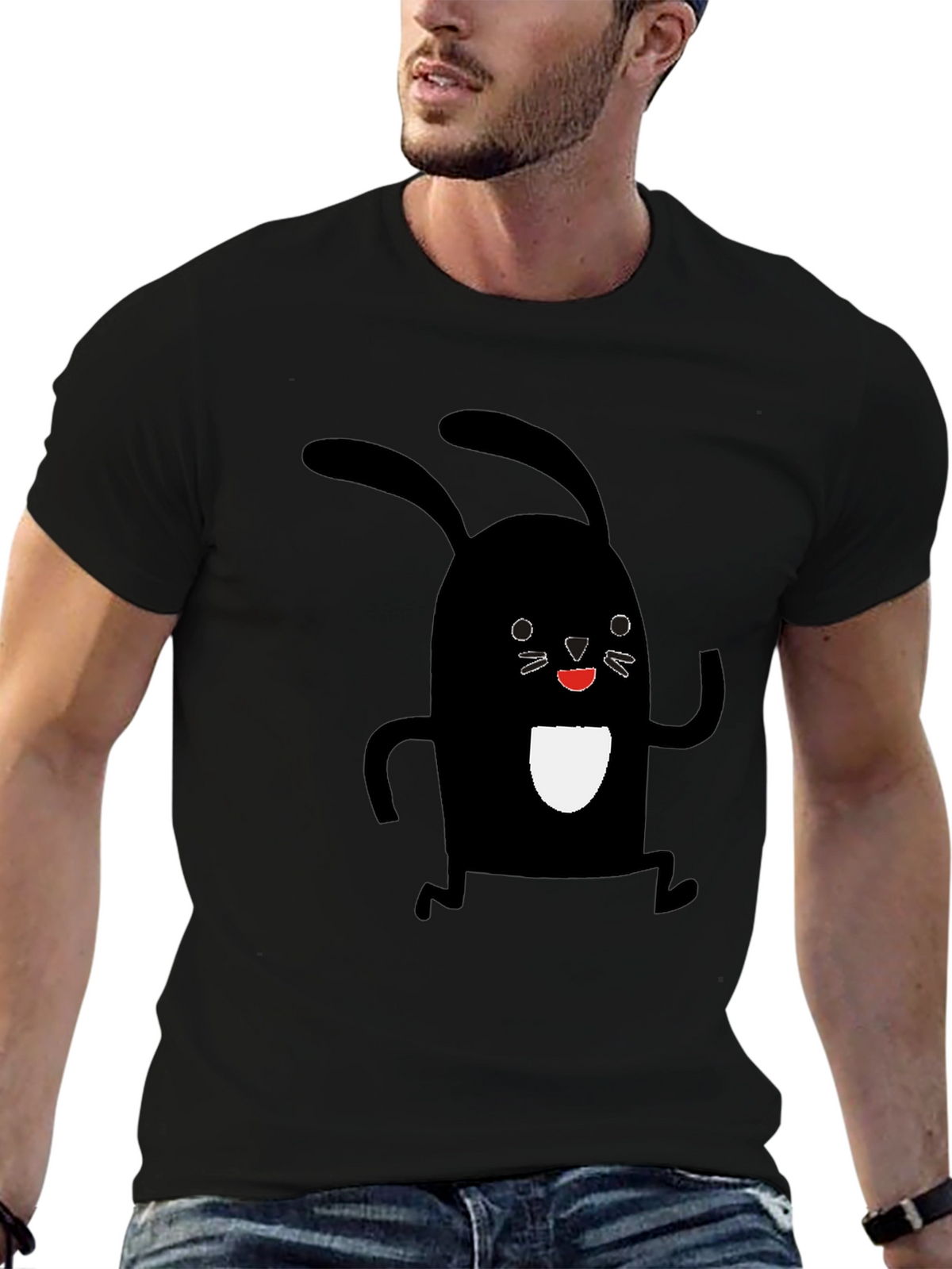 Black Rabbit Graphic Tee - Soft Cotton Casual Shirt