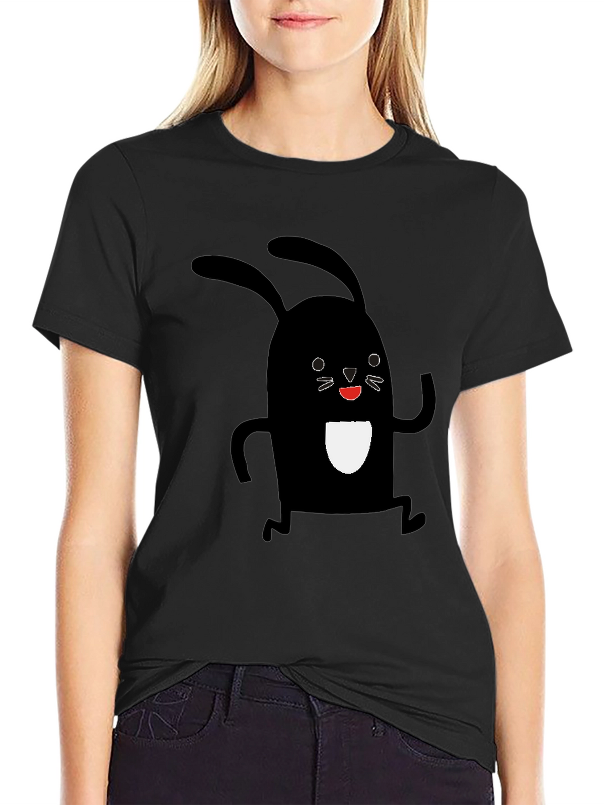 Black Rabbit Graphic Tee - Soft Cotton Casual Shirt