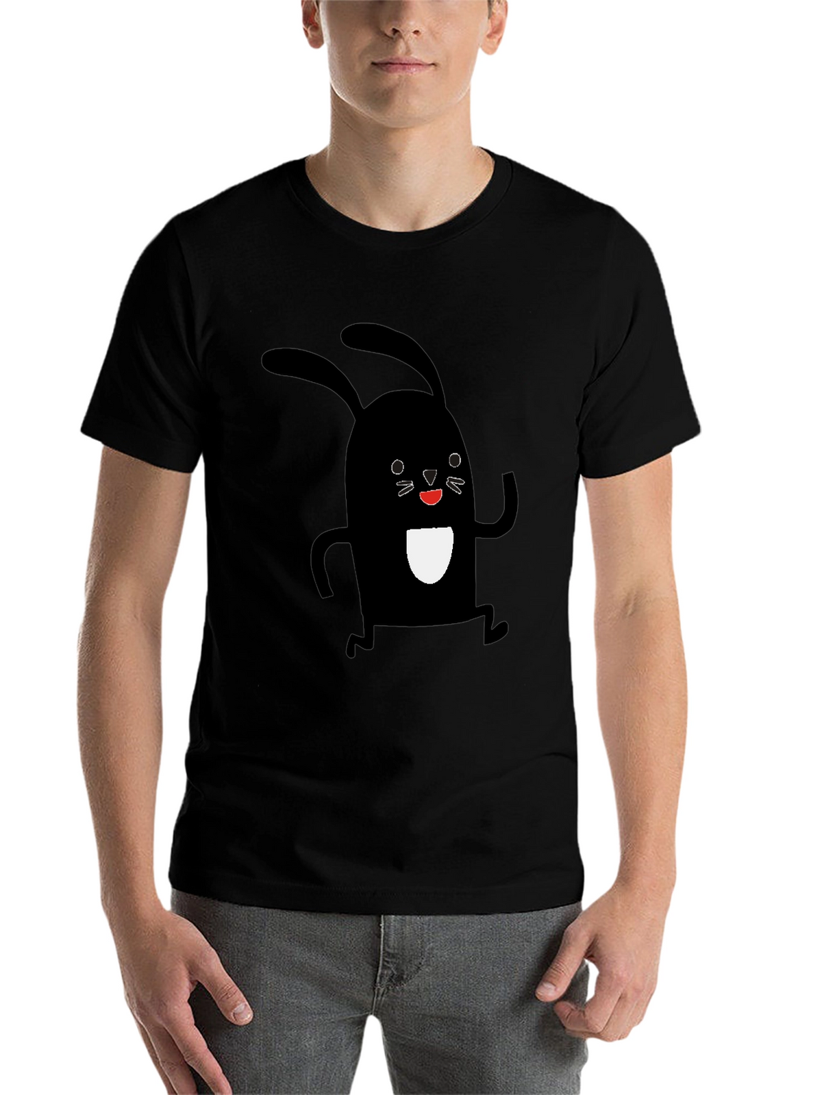 Black Rabbit Graphic Tee - Soft Cotton Casual Shirt