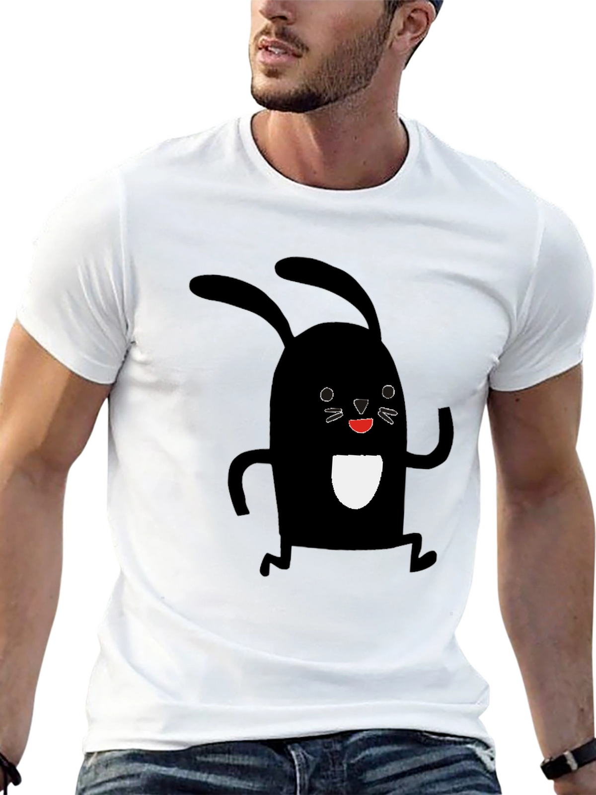 Black Rabbit Graphic Tee - Soft Cotton Casual Shirt