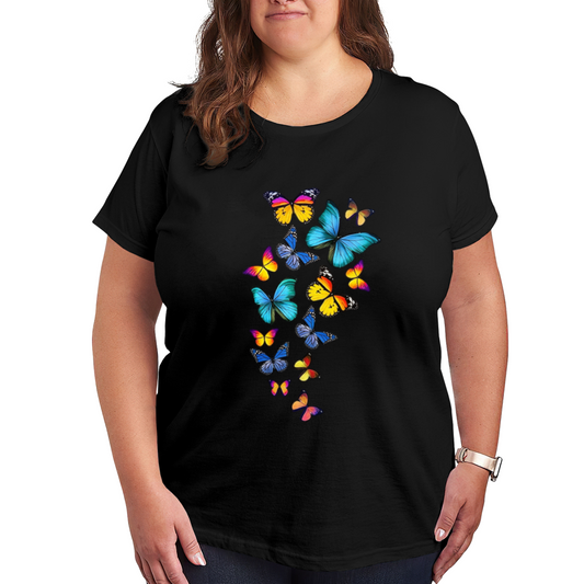 Bright Tropical Blue Butterfly Cluster Plus Size Women Printed T-Shirt