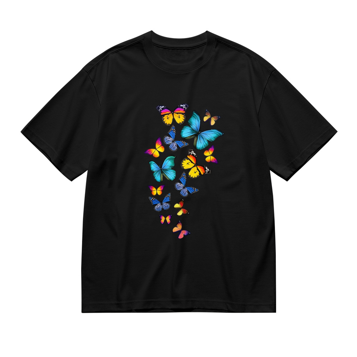 Bright Tropical Blue Butterfly Cluster Plus Size Women Printed T-Shirt