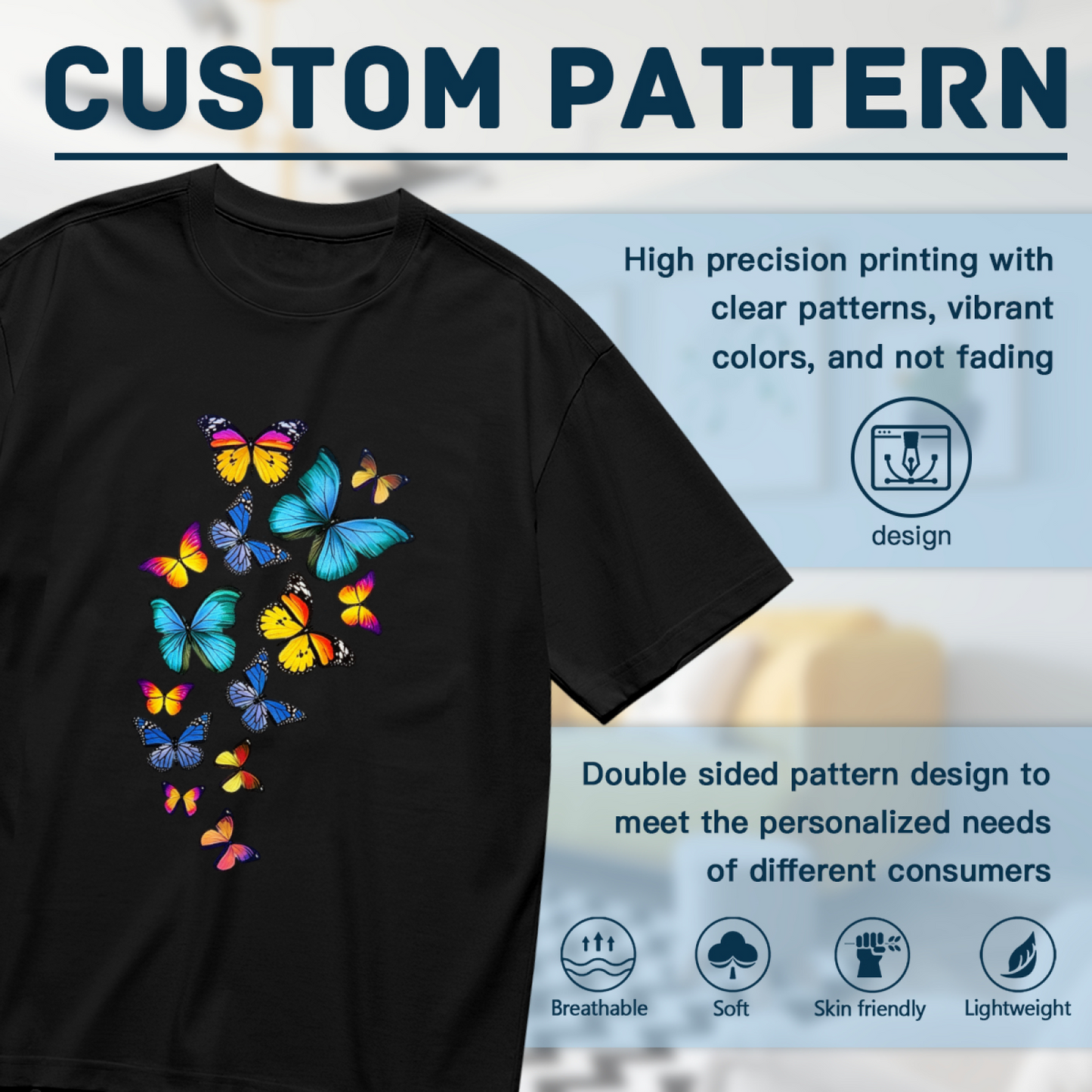 Bright Tropical Blue Butterfly Cluster Plus Size Women Printed T-Shirt