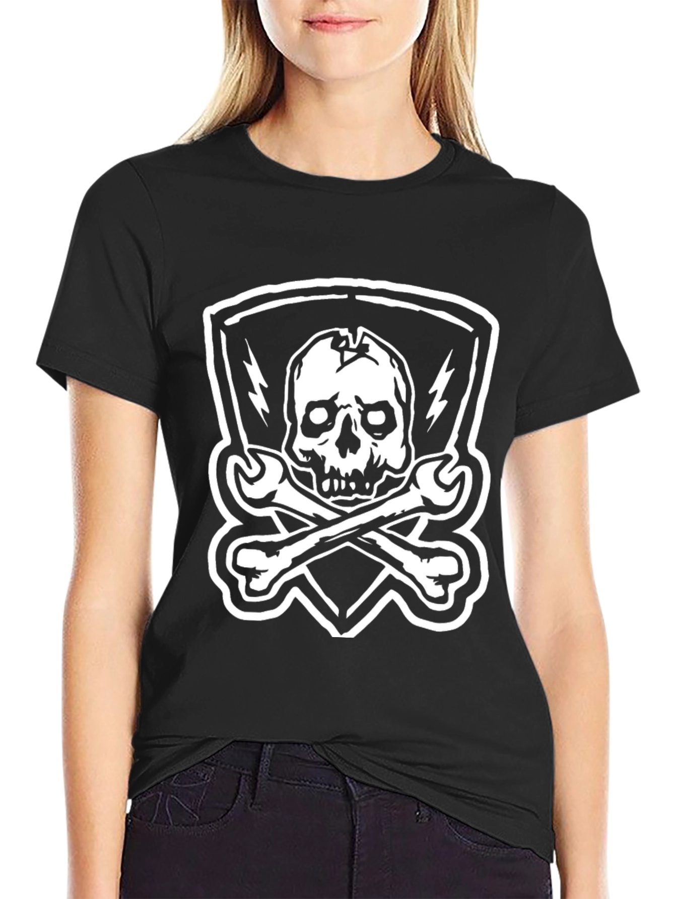 Skull & Wrenches Graphic Tee - Edgy Black T-Shirt
