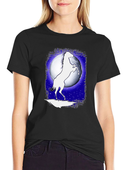 Horse Silhouette Moon Graphic Black T-Shirt