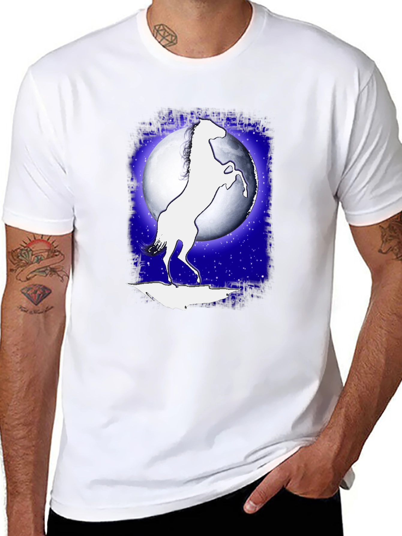 Horse Silhouette Moon Graphic Black T-Shirt