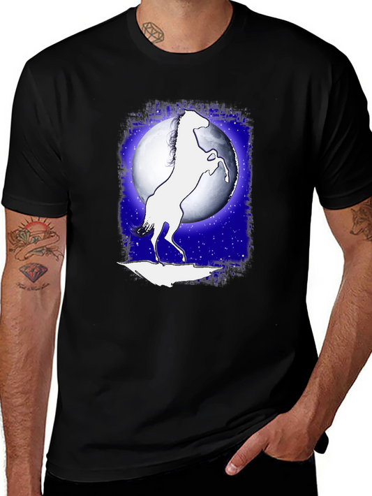 Horse Silhouette Moon Graphic Black T-Shirt