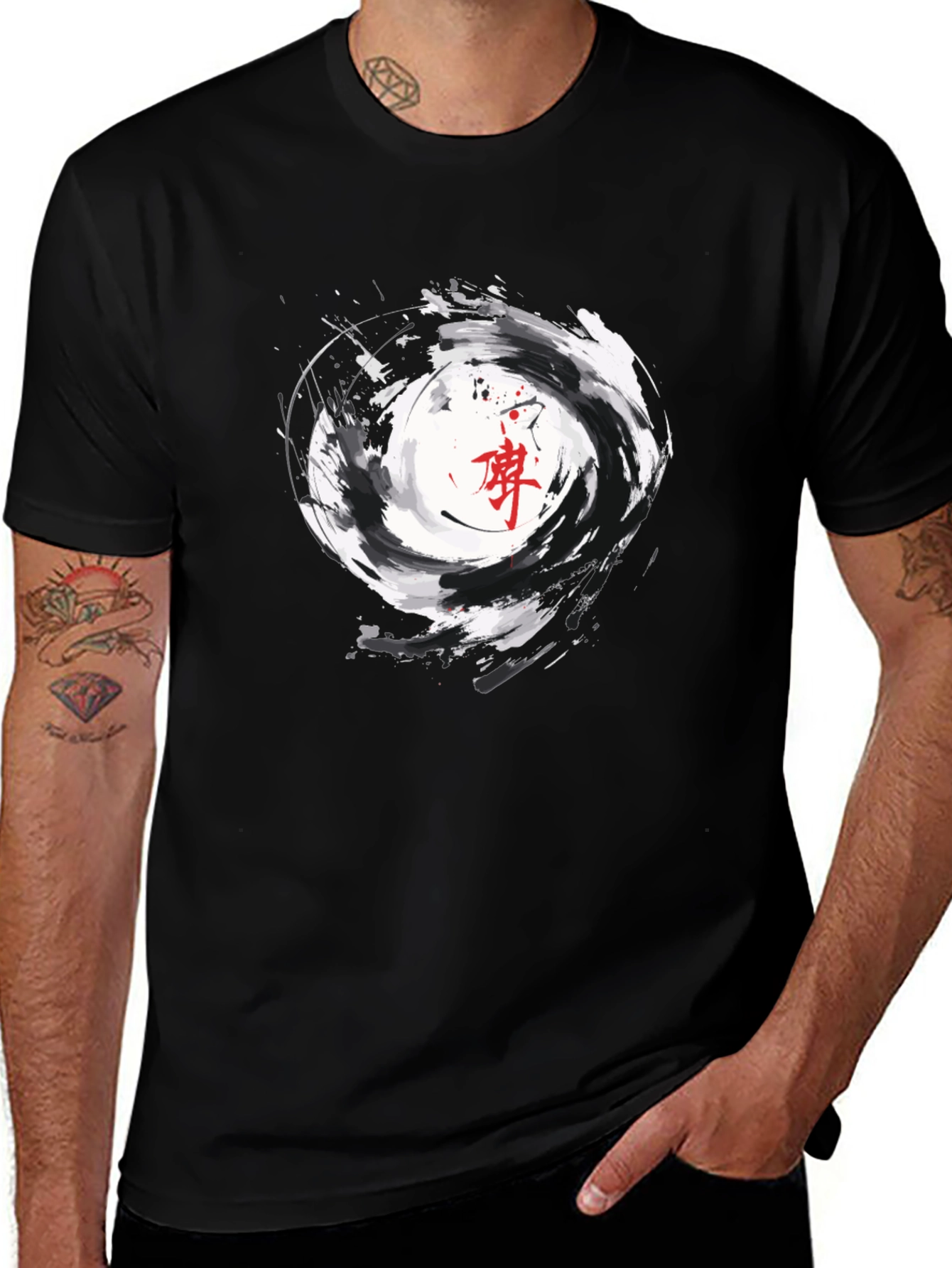 Black T-Shirt with Swirl Graphic