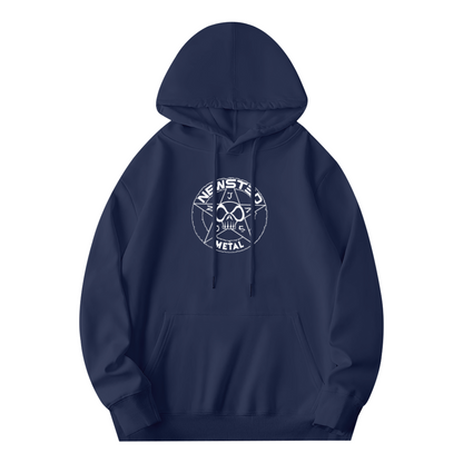 Vintage Metal Skull Star Navy Hoodie, Edgy Streetwear Comfort Sweatshirt