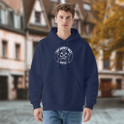 Vintage Metal Skull Star Navy Hoodie, Edgy Streetwear Comfort Sweatshirt