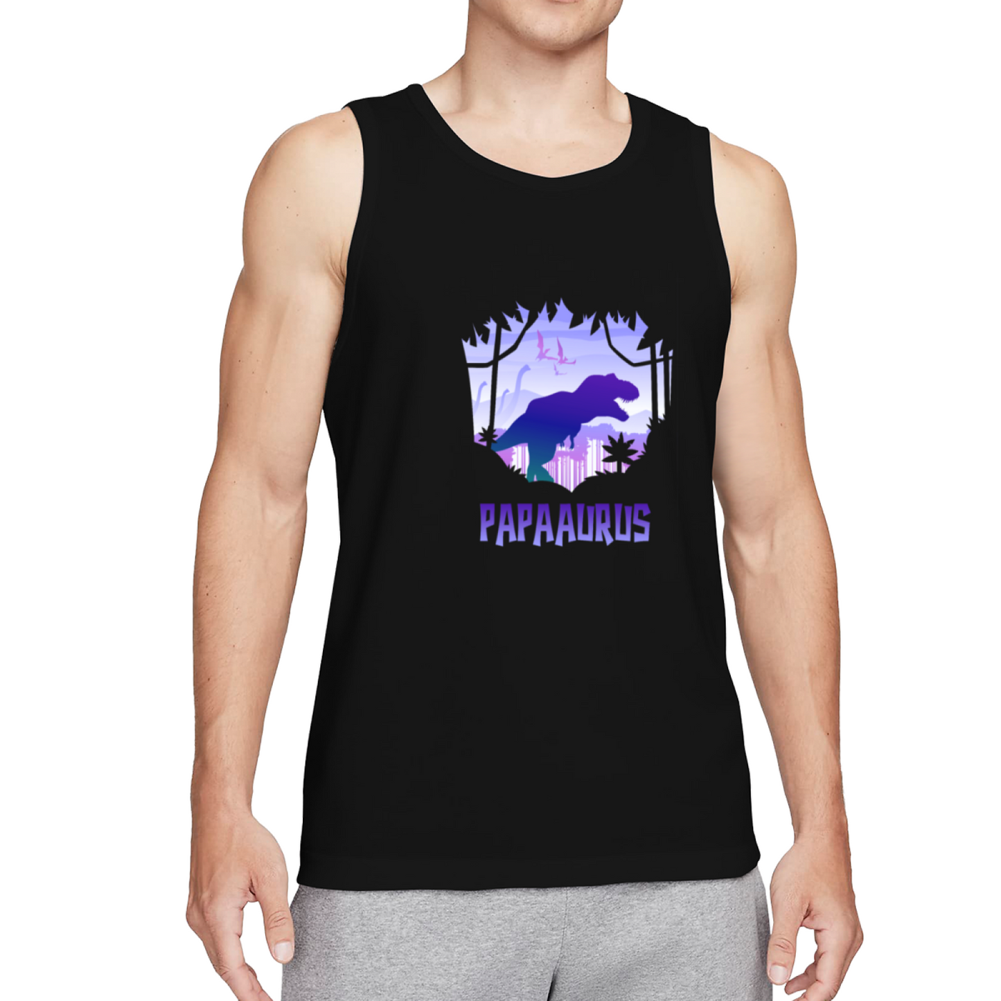 Papasaurus Retro Purple Dinosaur Dad Graphic Tank