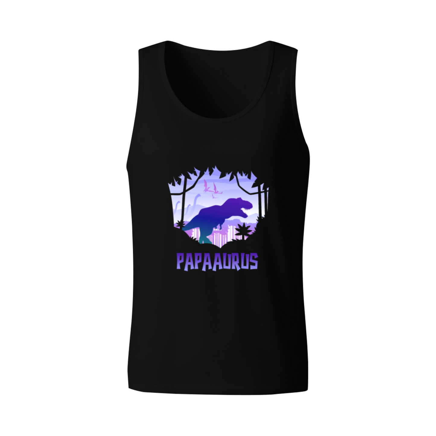 Papasaurus Retro Purple Dinosaur Dad Graphic Tank
