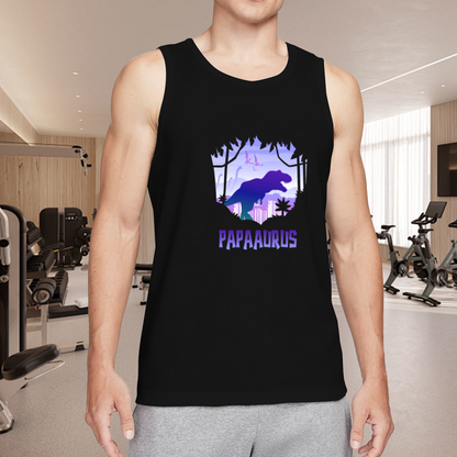 Papasaurus Retro Purple Dinosaur Dad Graphic Tank