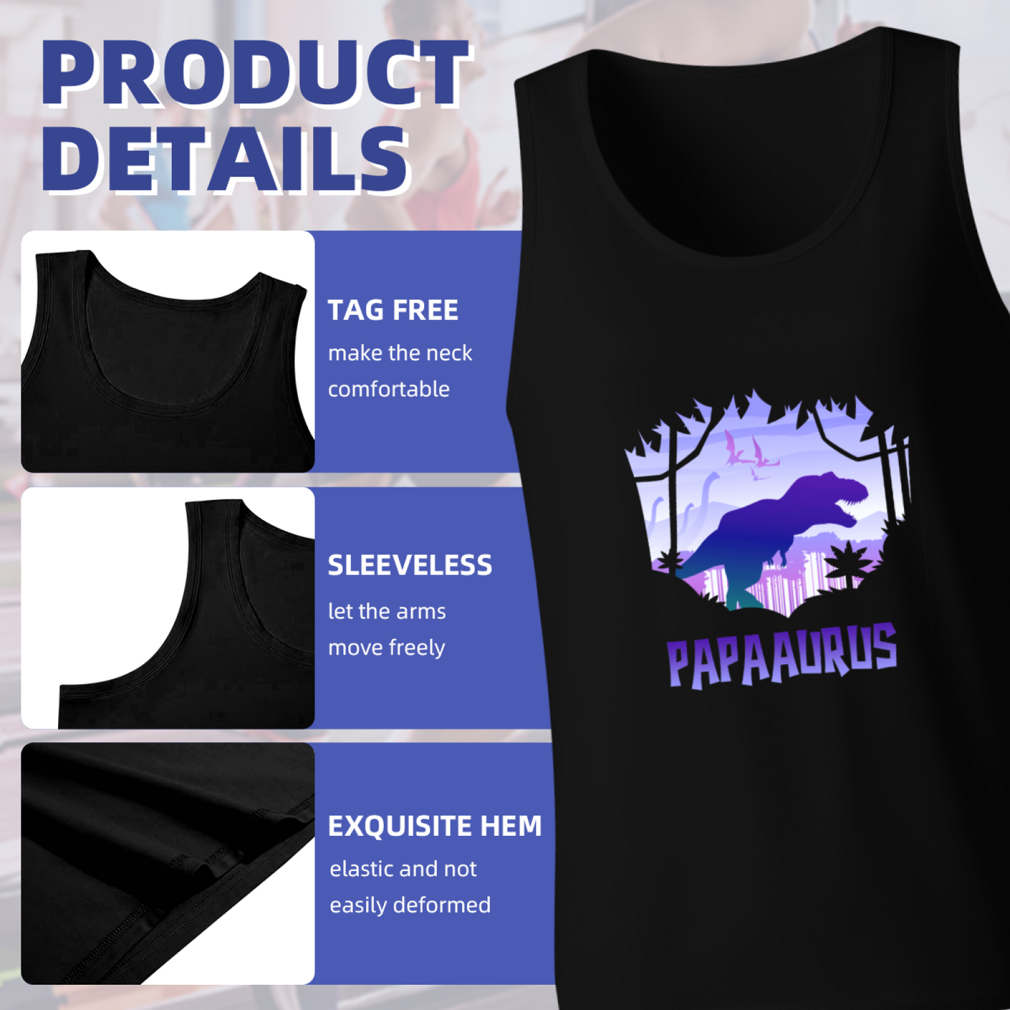 Papasaurus Retro Purple Dinosaur Dad Graphic Tank