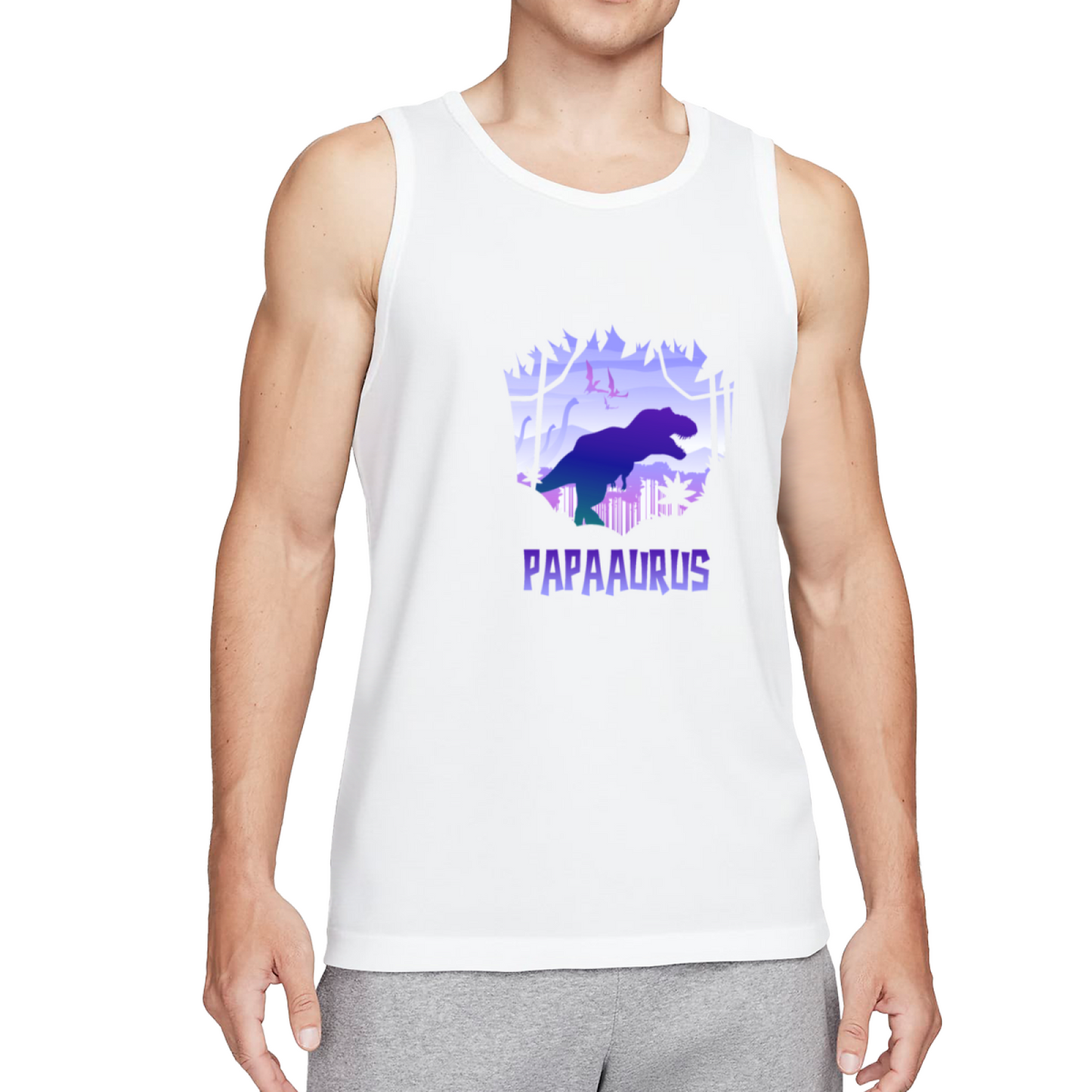 Papasaurus Retro Purple Dinosaur Dad Graphic Tank