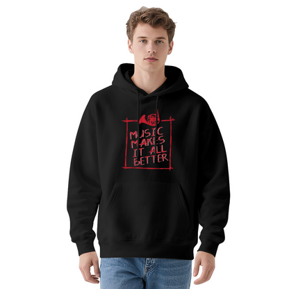 Music Makes It All Better French Horn White Hoodie, Soft Music Fan Casual Hoodie