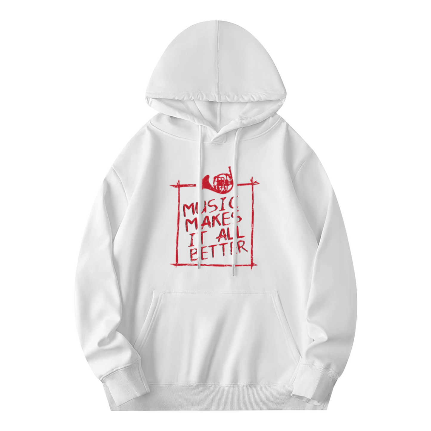 Music Makes It All Better French Horn White Hoodie, Soft Music Fan Casual Hoodie