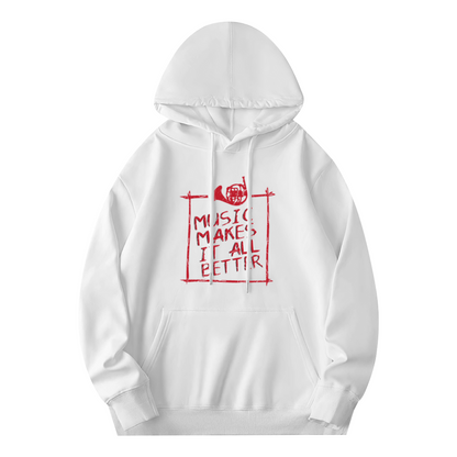 Music Makes It All Better French Horn White Hoodie, Soft Music Fan Casual Hoodie