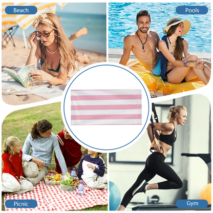 Soft Pink White Vertical Striped Beach Towel, Fluffy Comfortable Texture, Strong Water Absorbent Performance, Multiple Length Sizes Ideal for Spa Bath Beach Relax