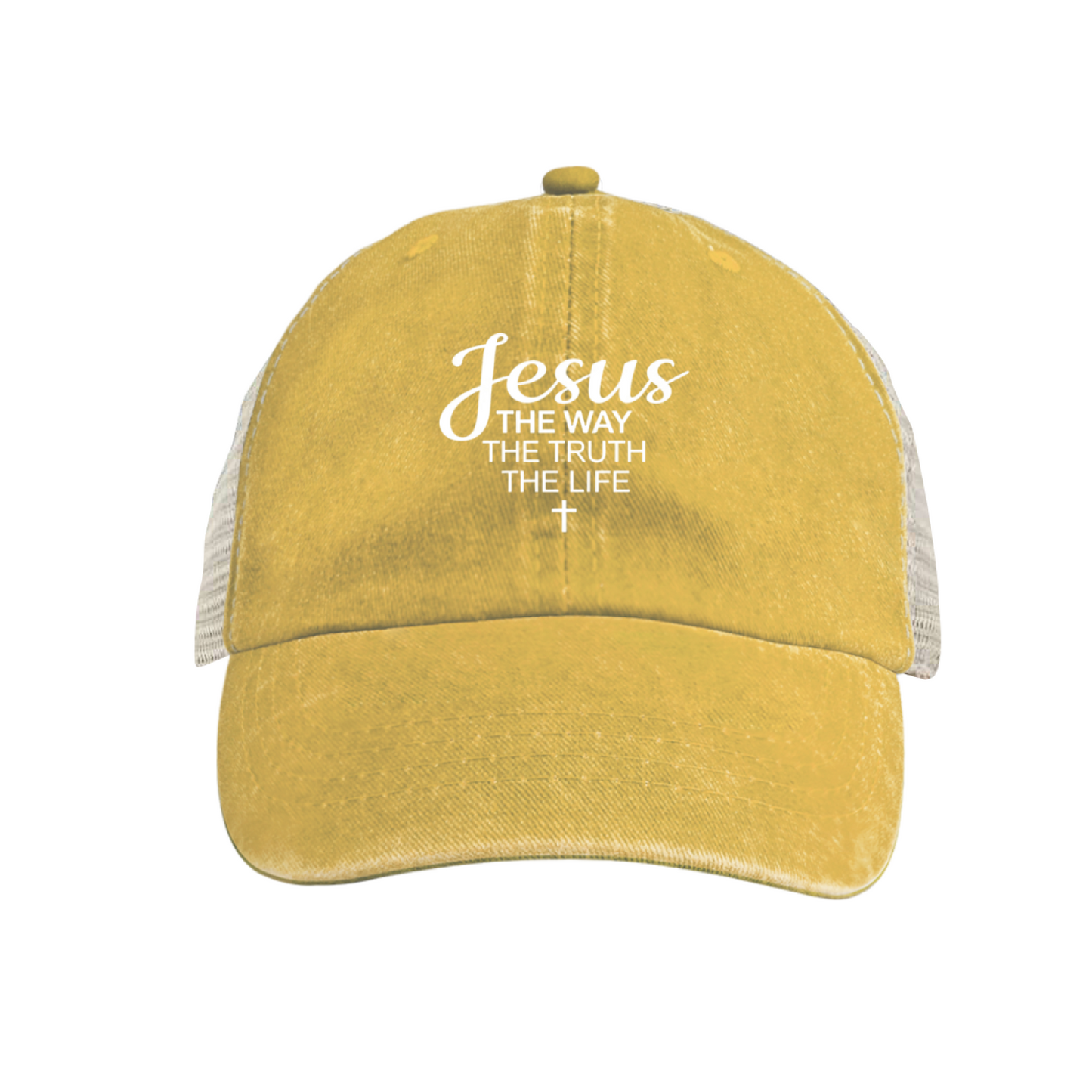 Jesus The Way Truth Life Cross Burgundy Vintage Mesh Religious Trucker Hat