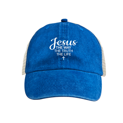 Jesus The Way Truth Life Cross Burgundy Vintage Mesh Religious Trucker Hat