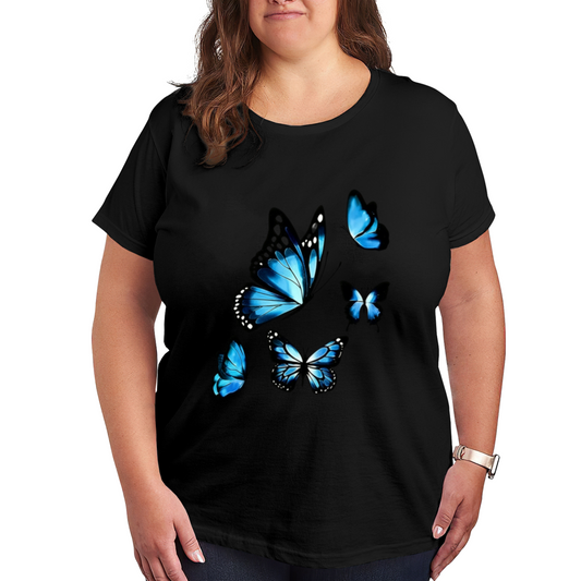 Stunning Bright Blue Morpho Butterflies Glossy Graphic Plus Size Women Printed T-Shirt