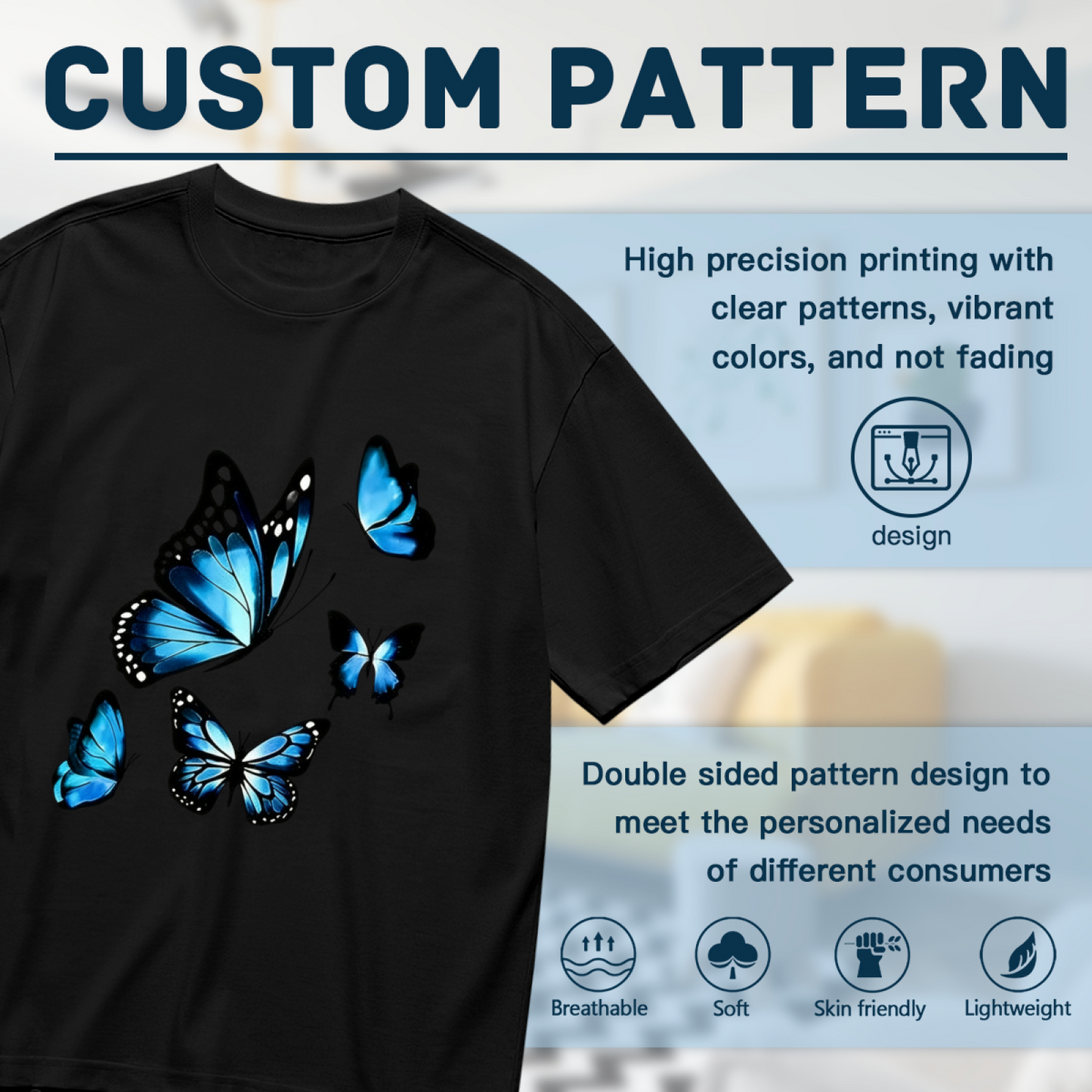 Stunning Bright Blue Morpho Butterflies Glossy Graphic Plus Size Women Printed T-Shirt