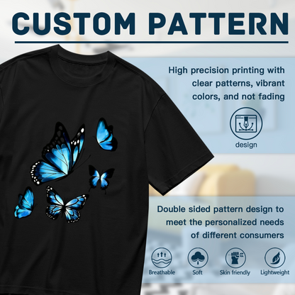 Stunning Bright Blue Morpho Butterflies Glossy Graphic Plus Size Women Printed T-Shirt