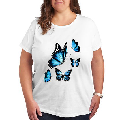 Stunning Bright Blue Morpho Butterflies Glossy Graphic Plus Size Women Printed T-Shirt