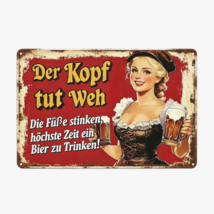 Oktoberfest Beer Girl Funny German Bar Retro Tin Wall Art