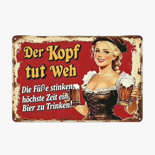 Oktoberfest Beer Girl Funny German Bar Retro Tin Wall Art