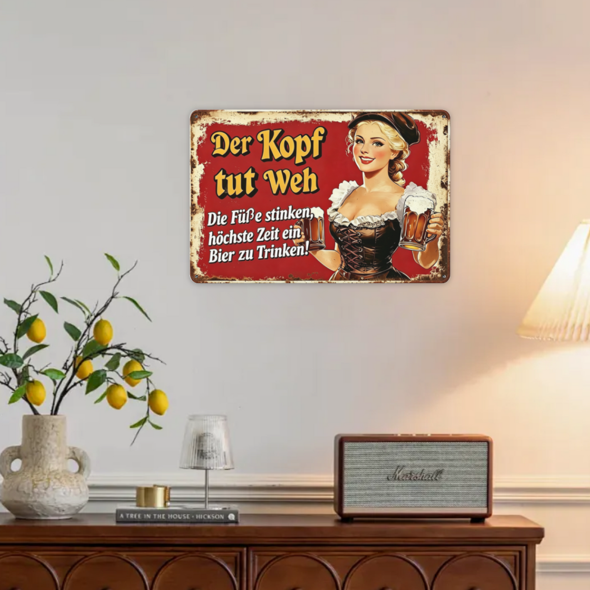 Oktoberfest Beer Girl Funny German Bar Retro Tin Wall Art