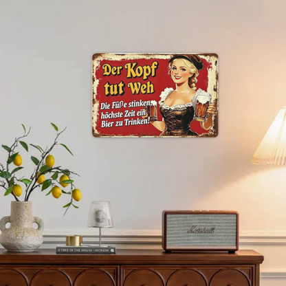 Oktoberfest Beer Girl Funny German Bar Retro Tin Wall Art