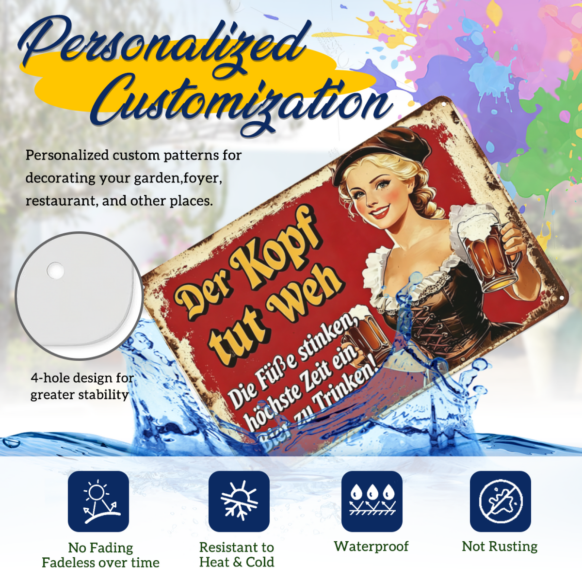 Oktoberfest Beer Girl Funny German Bar Retro Tin Wall Art