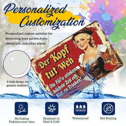 Oktoberfest Beer Girl Funny German Bar Retro Tin Wall Art