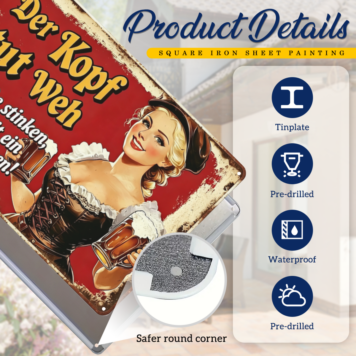 Oktoberfest Beer Girl Funny German Bar Retro Tin Wall Art