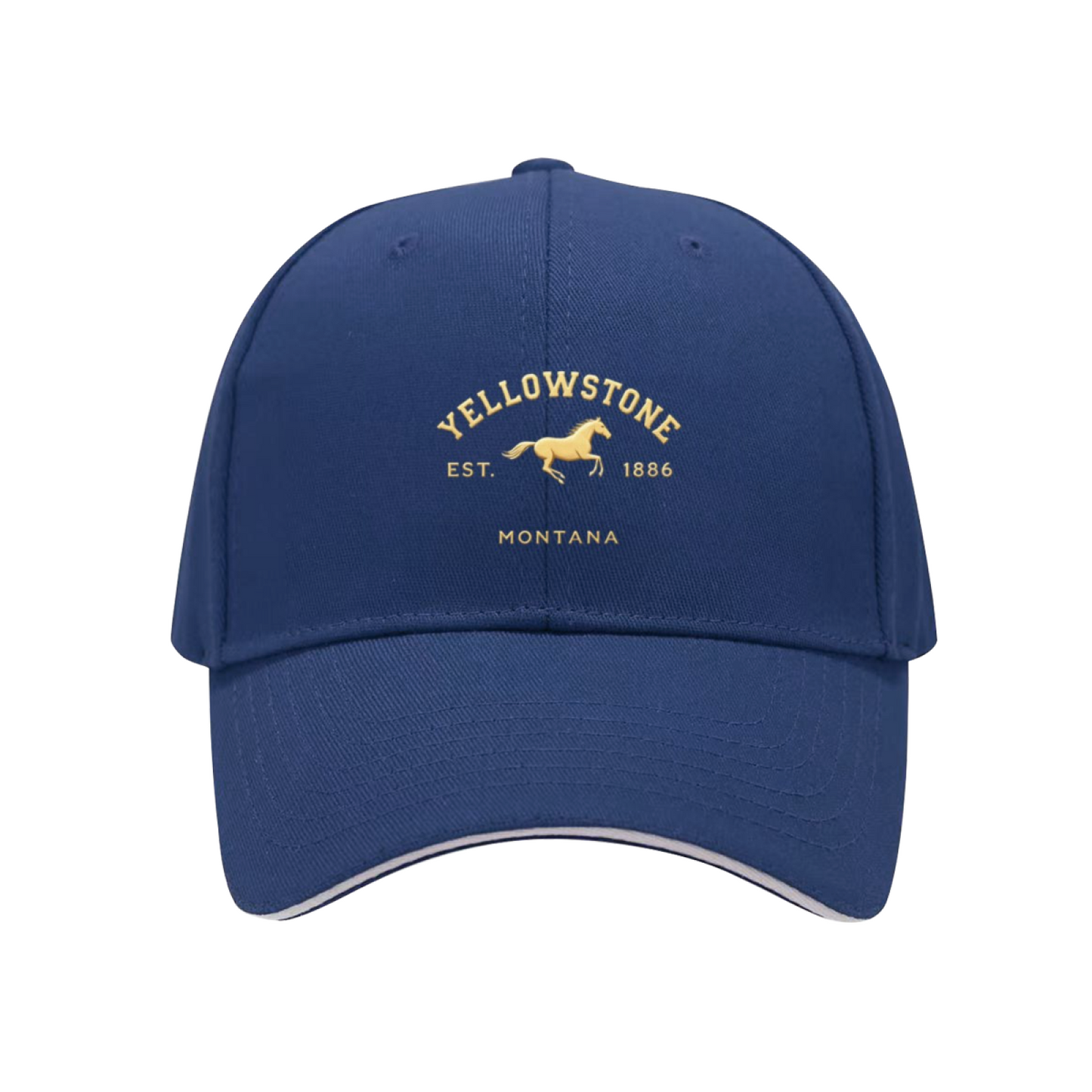 Vintage Yellowstone EST.1886 Navy Sandwich Baseball Cap, Western Ranch Style Dad Hat