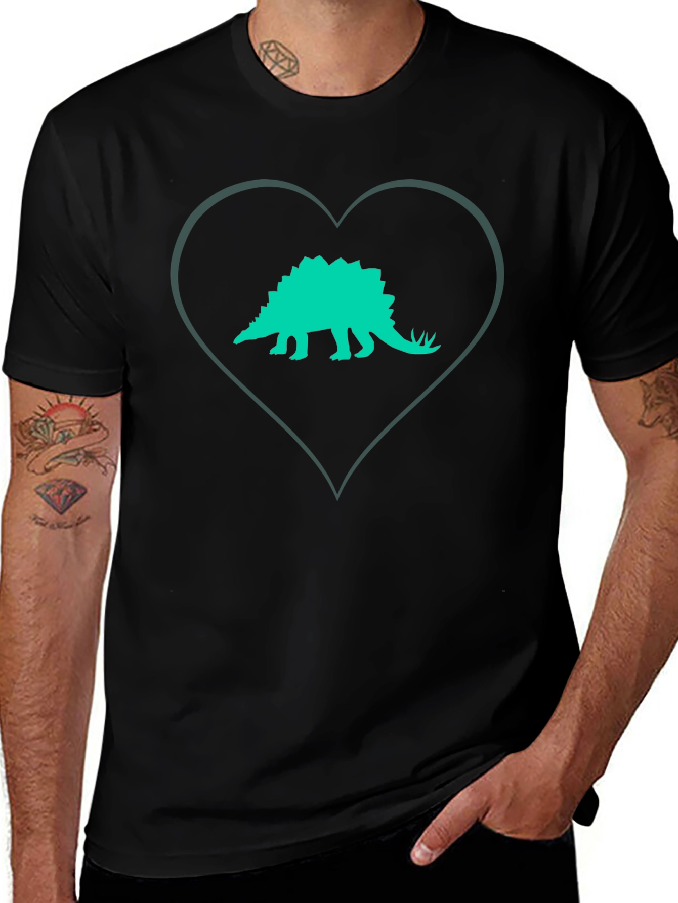 Dinosaur Heart Graphic Tee - Black Cotton T-Shirt
