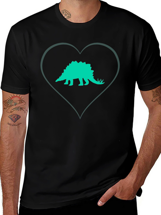 Dinosaur Heart Graphic Tee - Black Cotton T-Shirt