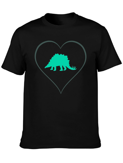 Dinosaur Heart Graphic Tee - Black Cotton T-Shirt