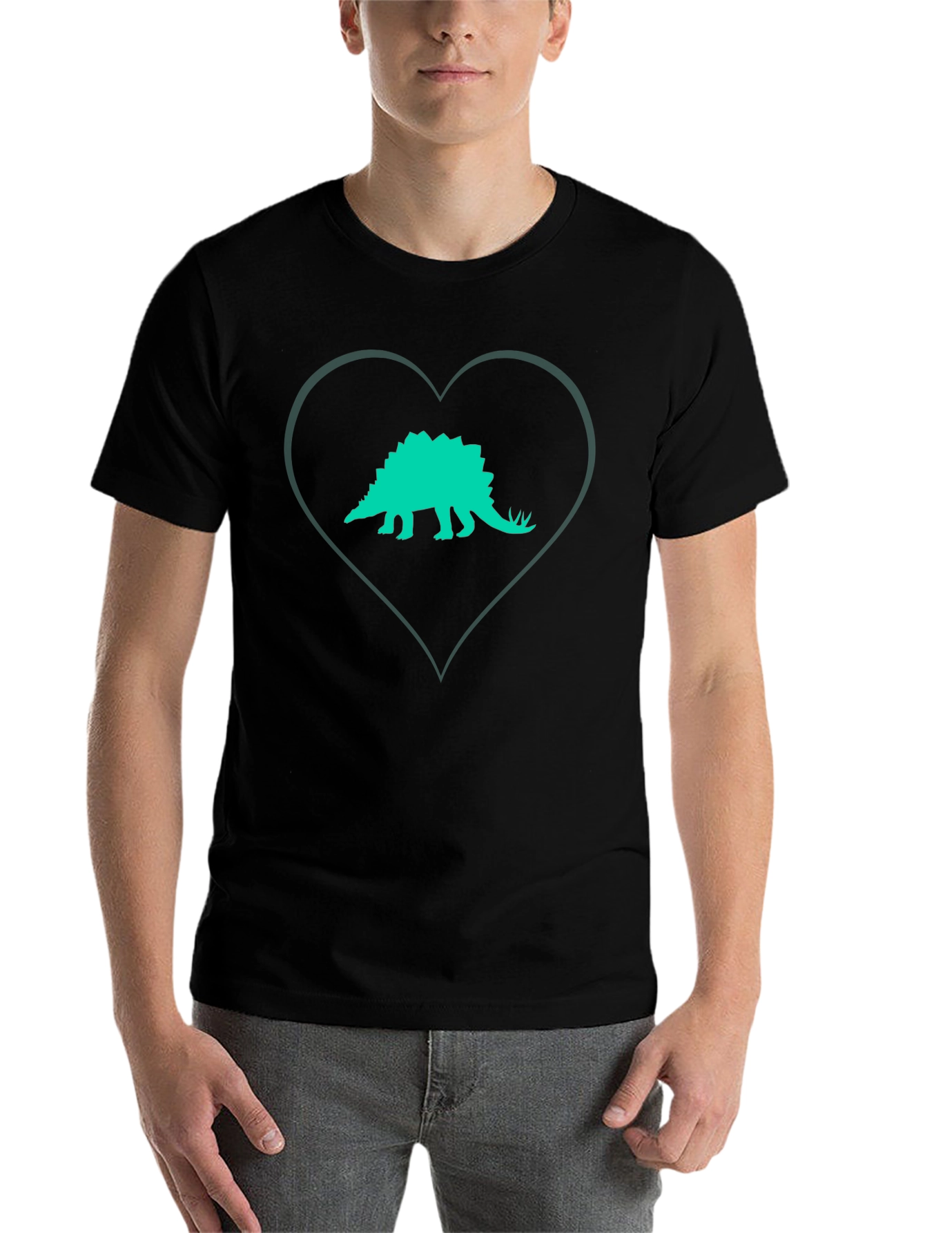 Dinosaur Heart Graphic Tee - Black Cotton T-Shirt