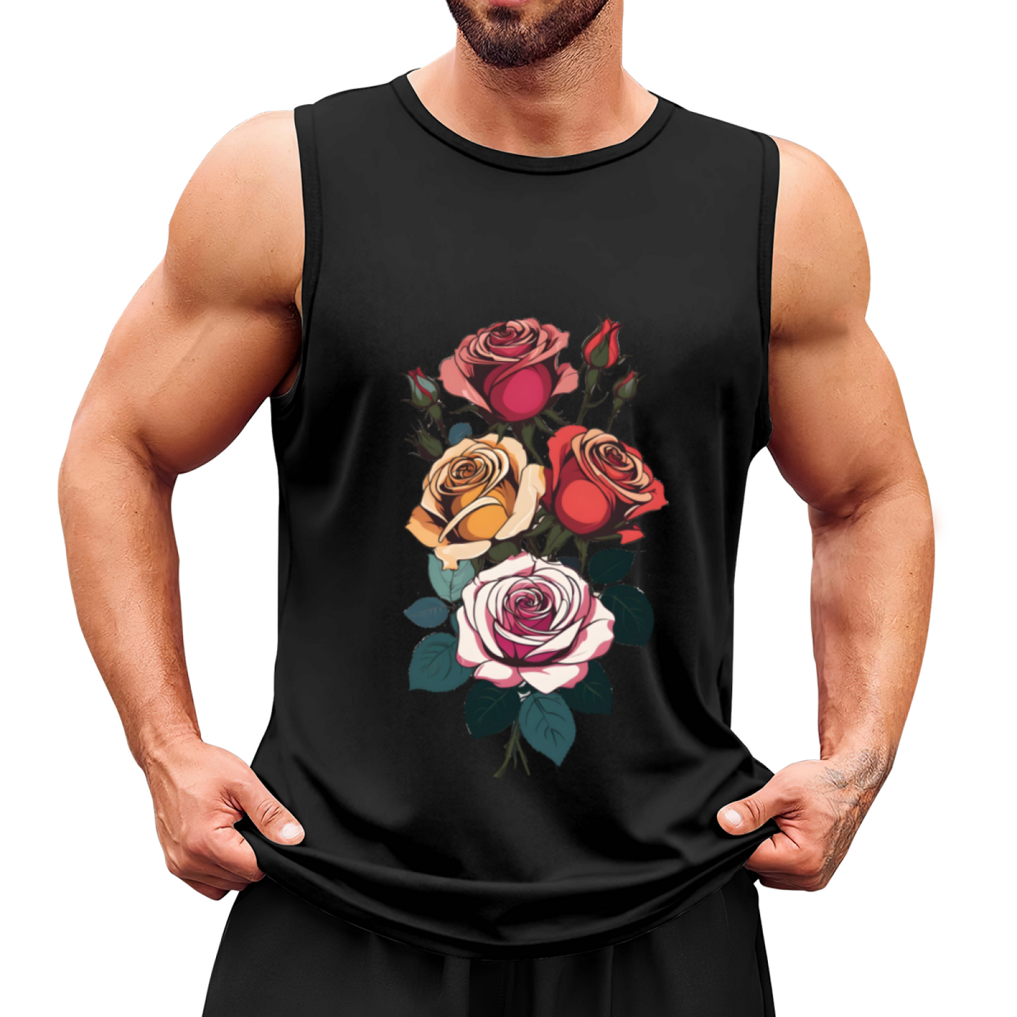 Vintage Multicolor Roses Floral Art Men¡¯s Casual Tank Top