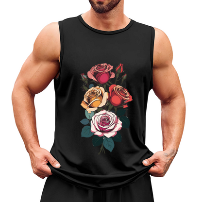 Vintage Multicolor Roses Floral Art Men¡¯s Casual Tank Top