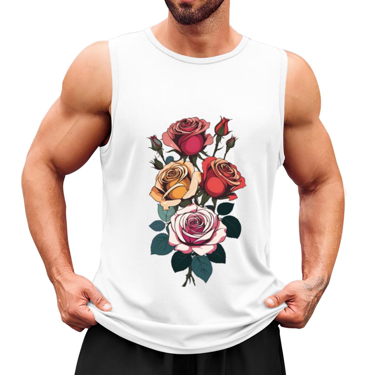Vintage Multicolor Roses Floral Art Men¡¯s Casual Tank Top